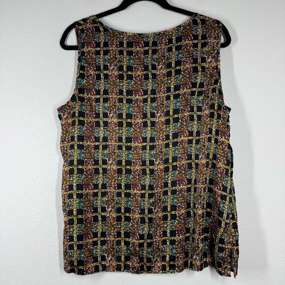 Talbots Silk Tank Top Multicolor Flecked Plaid Print Scoop Neck Plus Size 16 - Picture 4 of 5